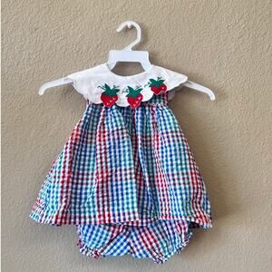 Vintage gingham Samara baby girl strawberry seersucker set size 12